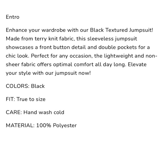 Entro Black Velour Wide Leg Jumpsuit - Picture 4 of 8